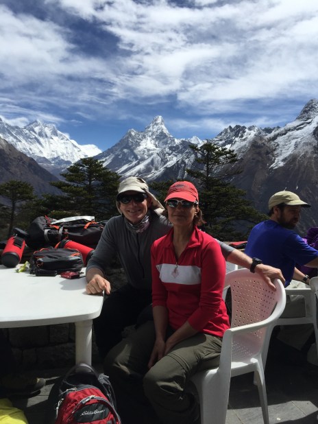 Sitting on the deck of the Everest View Hotel